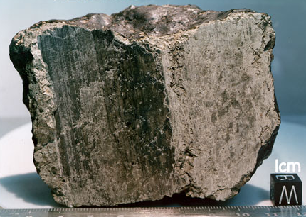 Allan Hills 84001 (ALH84001,65) is a fragment of a Martian meteorite that was found in the Allan Hills in Antarctica on December 27, 1984, by a team of American meteorite searchers from the ANSMET project. Credit: NASA.