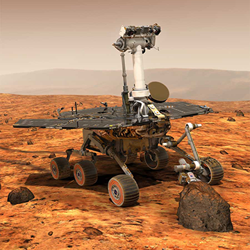 MARS EXPLORATION ROVER: Twin versions of this rover, Spirit and Opportunity, 
					launched in 2003 and arrived at different sites on Mars in January 2004. Credit: NASA.
