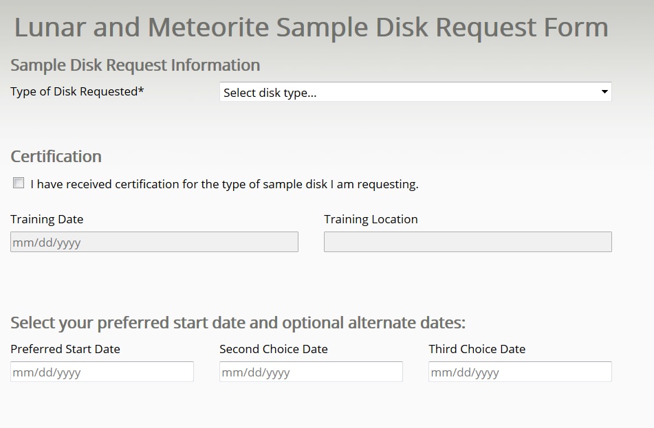 Lunar & Meteorite Disk Request Form